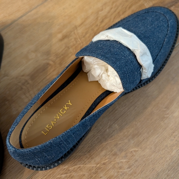 Lisa Vicky Womens Denim Loafers with Gold Bit Accent - Picture 3 of 4